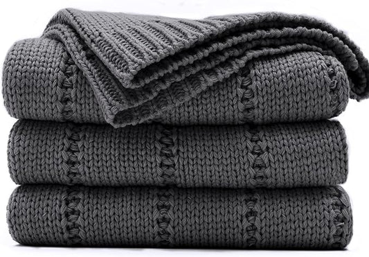 RECYCO Cable Knit Dark Grey Throw Blanket Twin Size for Couch, Super Soft Warm Cozy Decorative Knitted Throw Blanket 3.6LB for Bed, Sofa, Chair Large 60"x80"