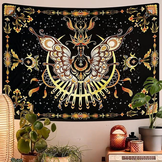 CHDGDHC Butterfly Tapestry - Moth Wall Hanging, UV Resistant, Waterproof, Machine Washable, Lightweight, Psychedelic Bedroom Aesthetic Decor for Bedroom, Living Room, Yoga Room - 47.64x35.43 Inch