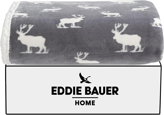 Eddie Bauer - Throw Blanket, Reversible Sherpa Fleece Bedding, Home Decor for All Seasons (Elk Stance Grey, Throw)