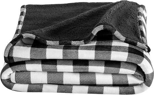Bare Home Sherpa Fleece Blanket - Twin/Twin Extra Long - Blanket for Bed, Sofa, and Couch - Warm & Lightweight - Fluffy & Soft - Reversible (Twin/Twin XL, Buffalo Plaid - White/Black)