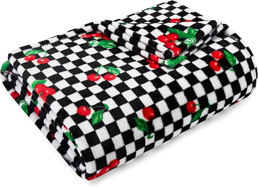 Betsey Johnson - Throw, Ultra-Soft Plush Blanket, Use for Couch, Bed, or Lounges, Dorm Essentials (Cherry Checker Red, 50" x 70")