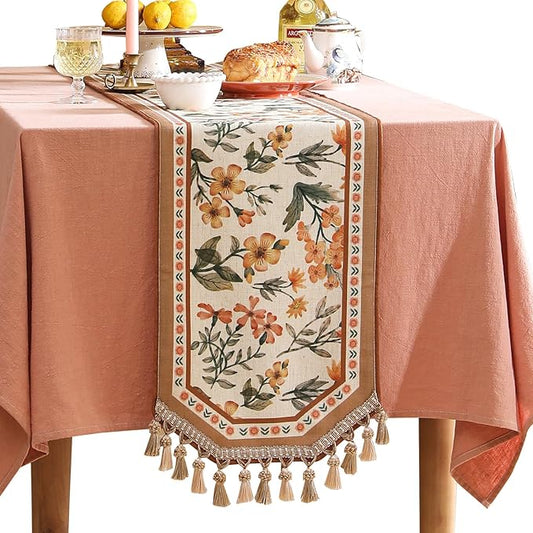 Vintage Linen Table Runner,Floral Table Runners 94 Inches Long,Soft and Luxury Coffee Table Runners.Decoration Tabletop for Kitchen,Dining,Party,Home,Christmas,16"*94"