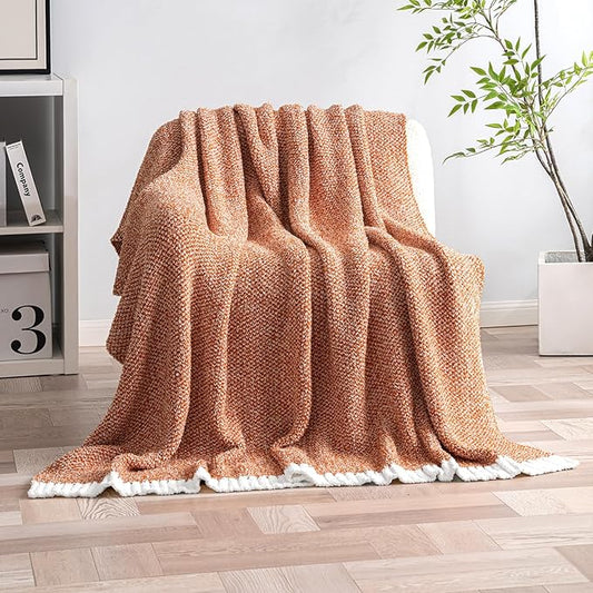 MIULEE Burnt Orange Super Soft Throw Blanket for Couch, Cozy Fluffy Warm Throws Knit Blankets for Sofa, Bed, Chair, Living Room, Camping, Picnic, 50 x 60 inch