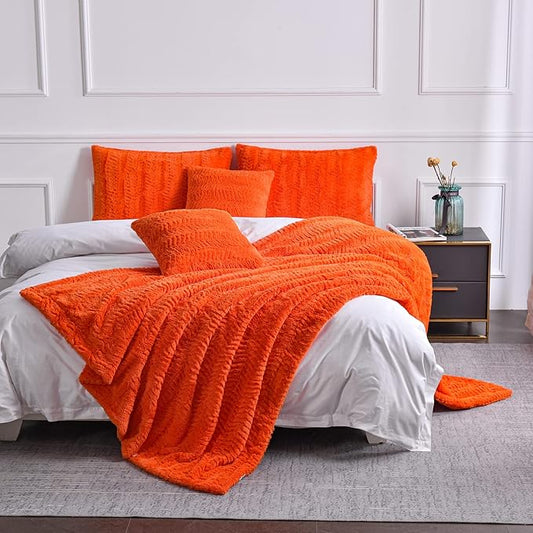 YUSOKI Luxury Faux Fur Twin XL Blanket for Twin XL Bed 2 Layers,5.2lb,All Ages,Home Decoration Without Pillows(Burnt Orange,63"x90")