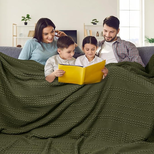 PHF 100% Cotton Waffle Blanket Oversized King 120"x120", Lightweight Breathable Extra Large 10'x10' Summer Blankets for Bed, Giant Big Luxury Aesthetic Woven Bedding for Home Decor, Capulet Olive