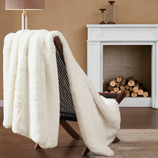 UGG Euphoria Plush Faux Fur Throw Blanket Medium Weight Reversible Luxury Soft Throw for Couch Bed or Chair Hypoallergenic Machine Washable Home Decor Fluffy Blanket, 50-inch x 70-inch, White Snow