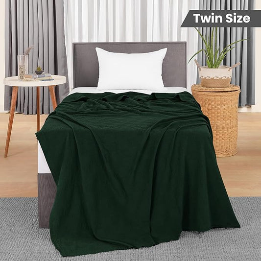 Utopia Bedding Forest Green 100% Cotton Blanket [Twin Size - 90x72 Inch] 350GSM Lightweight, Soft and Breathable Thermal Blanket for All Seasons