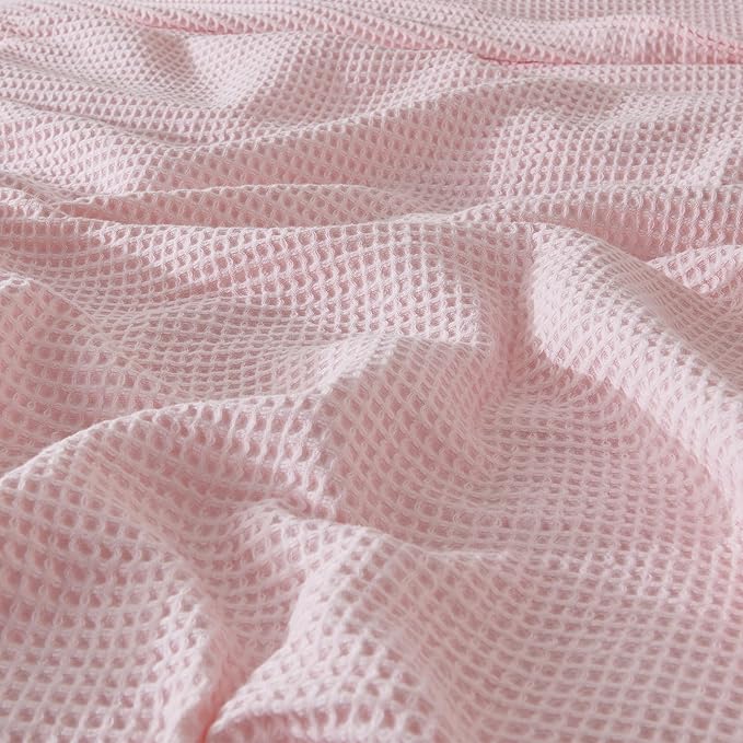 100% Cotton Waffle Weave Throw Blanket - Pink Waffle Weave Lightweight Summer Throw Blanket - 50x60in Prewashed Breathable, Woven Throw for Couch, Bed or Office (Blush Pink)