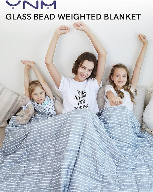 YnM Weighted Blanket,Heavy 100 Percent Oeko-Tex Certified Cotton Material(Blue White, 80''x87'' 25lbs), Two Persons(110~190lb) Sharing Use on Queen/King Bed | A Duvet Included