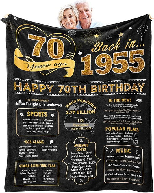 70th Birthday Gifts for Women Or Men - 70th Birthday Gifts Throw Blanket 60 x 50 Inch - 70th Birthday Gift Ideas - Best Gifts for 70 Year Old Woman - 1952 Birthday Gifts for Women