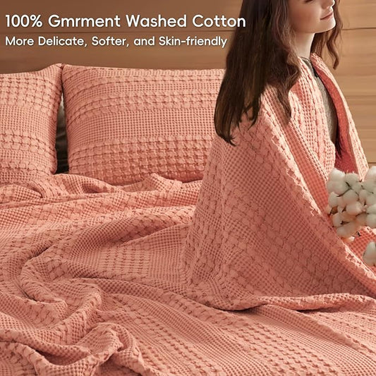 PHF 100% Cotton Waffle Weave Blanket Twin Size, Soft Lightweight Breathable Cozy Summer Blankets for Bed, Luxury Aesthetic Woven Bedding for Home Decor, 66"x90", Canyon Clay