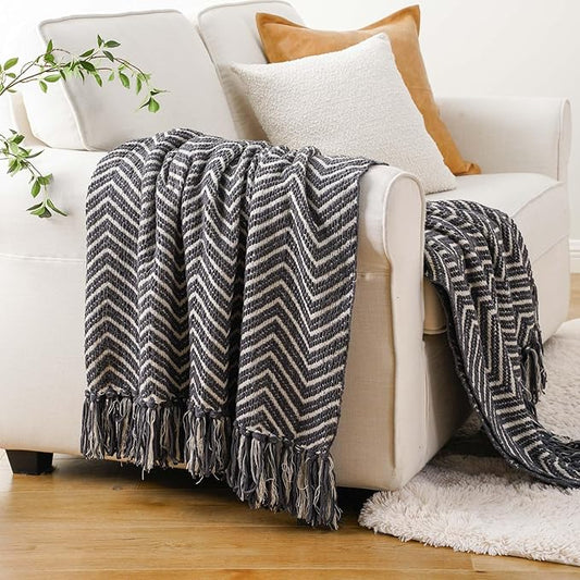BATTILO HOME Grey Throw Blanket for Couch, Decorative Knit Grey Blanket for Bed, Super Soft Warm Grey Throws for Room Farmhouse Accent Decor, 50"x60"
