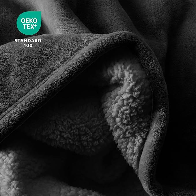 Bare Home Sherpa Fleece Blanket - King Size - Blanket for Bed, Sofa, and Couch - Warm & Lightweight - Fluffy & Soft - Reversible (King, Black - Black)