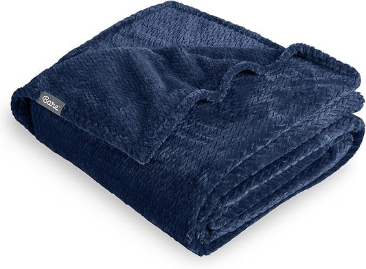 Bare Home Textured Fleece Microplush Blanket - Full/Queen - Lightweight Throw for Bed, Sofa, Couch, Movie Night, Camping, and Travel - Ultra Soft Warm Blanket (Full/Queen, Chevron Dark Blue)