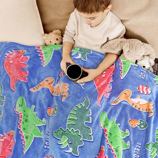 Dinosaur Blanket Gifts for Boys - Dinosaur Toys for 2 3 4 5 6 7 8 9 10 Year Old Boys Girls - Glow in The Dark Dino Toddlers Throw Blanket for Bed Couch Decor Birthday Christmas 50"X 60"