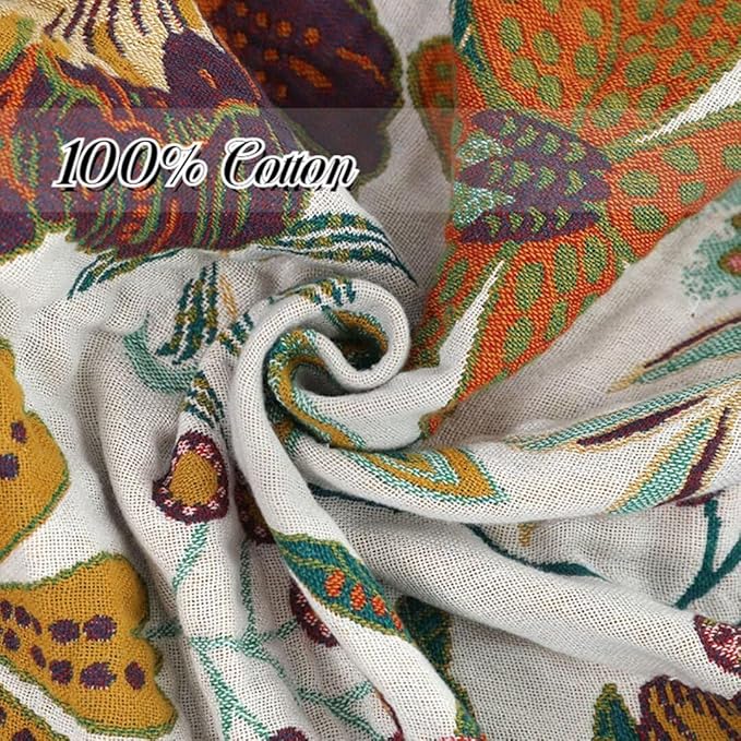 Fall Throw Blankets for Bed Couch, 100% Organic Cotton Breathable Woven Throw Blankets 80"x90", Versatile Boho Quilt for Travel Picnic,Home Decor Lightweight Farmhouse Muslin Blankets