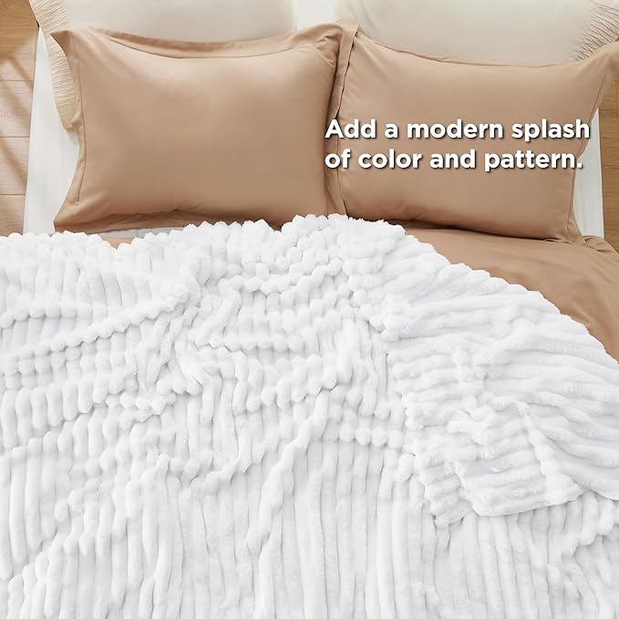 Bedsure Queen Blanket for Couch - GentleSoft Cozy Soft Blankets for Women, Cute Small Fleece Throws for Girls, White, 90x90 Inches