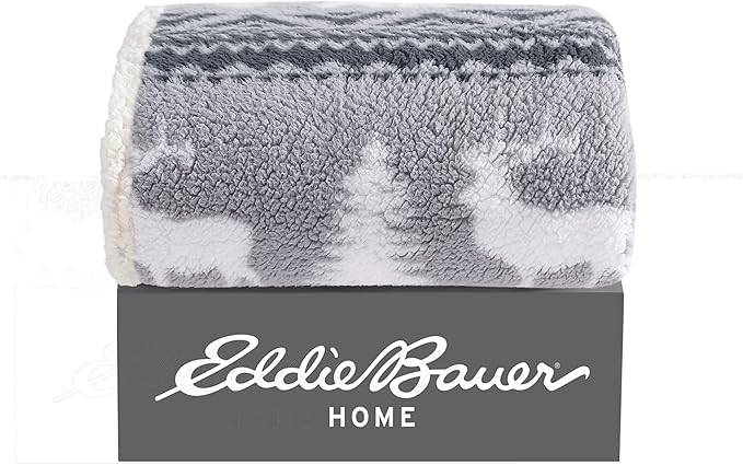 Eddie Bauer - Blanket, Super Soft Reversible Sherpa & Brushed Fleece Bedding, Throw Blankets for Couch, Ideal for Lounging (Woodland Fair Isle Grey)