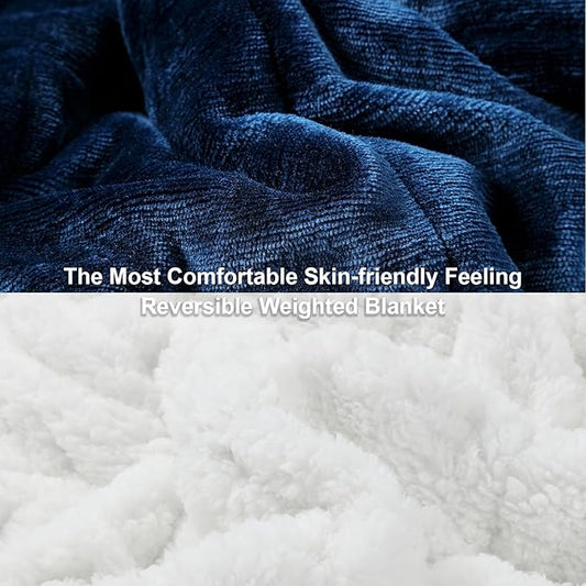 Alomidds Weighted Blanket Queen Size 15lbs 60x80 inches, Sherpa Weighted Blankets for Adults,Fluffy Warm Sherpa & Cozy Soft Flannel Thick Heavy Blanket for All-Season with Glass Beads, Navy