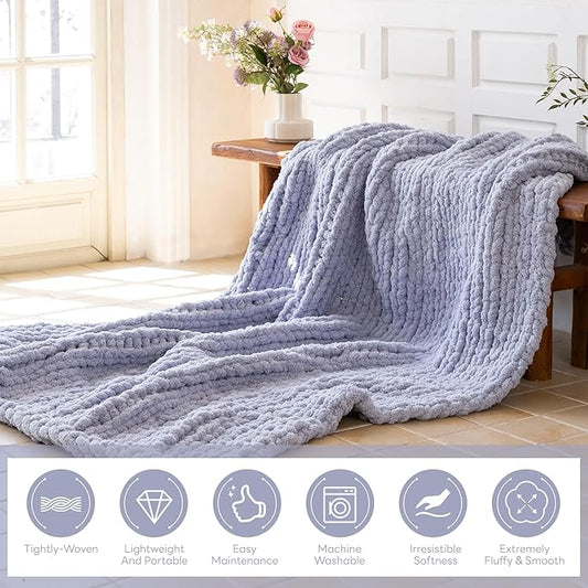 Chunky Knit Blanket - Luxury Soft Cozy King Size(60 * 80) Throw Blanket,100% Woven Blanket Rope Knot Throw Blanket for Couch, Sofa, Home Decor, Gift - Machine Washable（Grey）