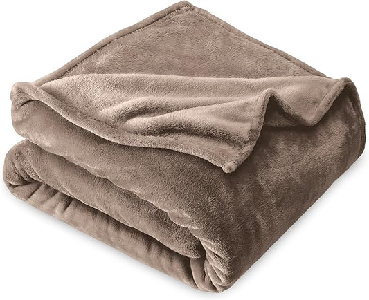 Bare Home Fleece Microplush Blanket - Full/Queen - Lightweight Throw for Bed, Sofa, Couch, Movie Night, Camping, and Travel - Cabin Blanket (Full/Queen, Taupe)