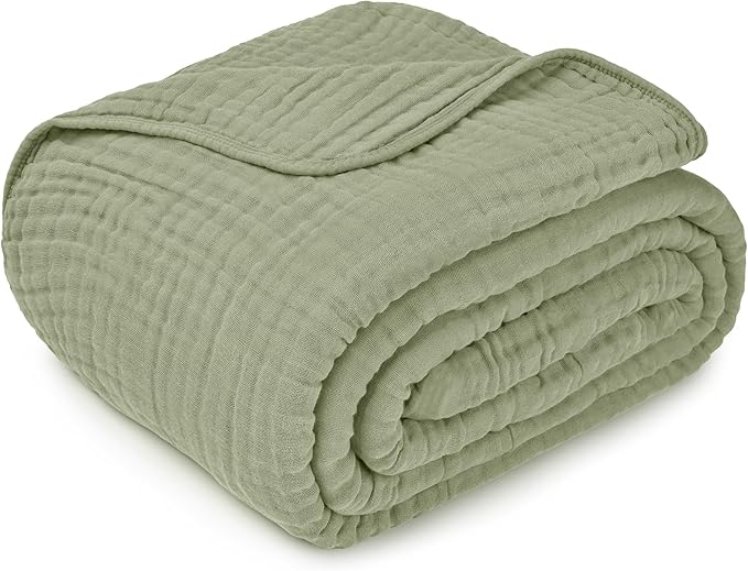 Comfy Cubs Muslin Blanket for Adults Queen 90" x 90" - 6 Layer Soft, Breathable & Lightweight Muslin Adult Blanket - Machine Washable & Designed in The US Bedding for All Seasons - Sage