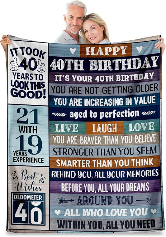 40th Birthday Gifts for Men Women, 40th Birthday Gift Ideas, Milestone 40th Birthday Decorations, Funny 40 Years Old Gift for Husband Wife Him Her Friends, 40th Birthday Gifts Throw Blanket 50" x 60"