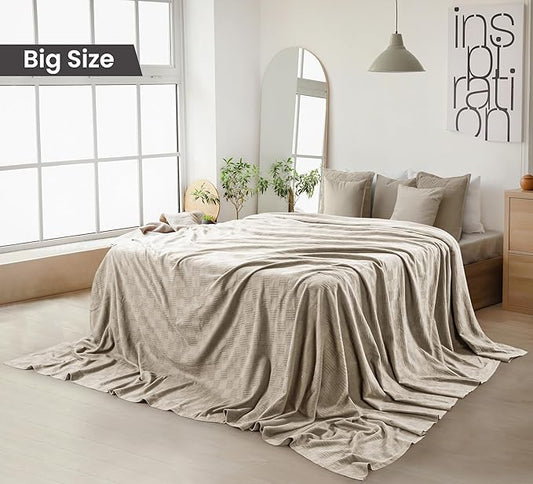 Utopia Bedding Khaki 100% Cotton Blanket [Big Size - 120x120 Inch] 350GSM Lightweight, Soft and Breathable Thermal Blanket for All Seasons