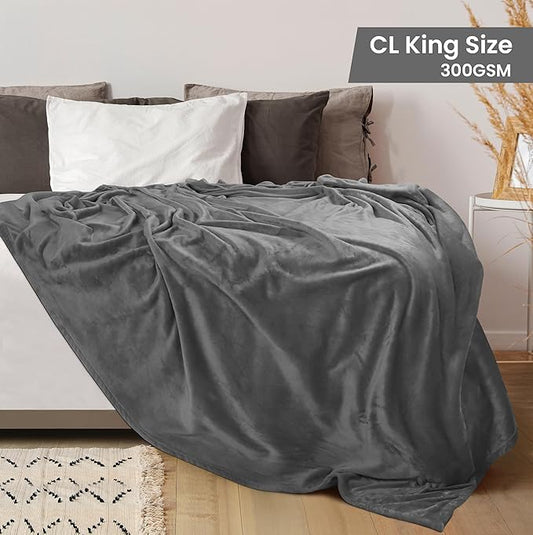 Utopia Bedding Fleece Blanket California King Size Grey 300GSM Luxury Fuzzy Soft Anti-Static Microfiber Bed Blanket (102x96 Inch)