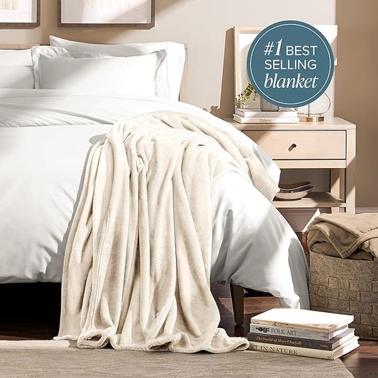 Bare Home Fleece Blanket - Throw Extra Long - Ultra-Soft Lightweight for Bed, Sofa, and Couch - Luxury Microplush - Cozy Warm Blanket (Throw XL, Vanilla)