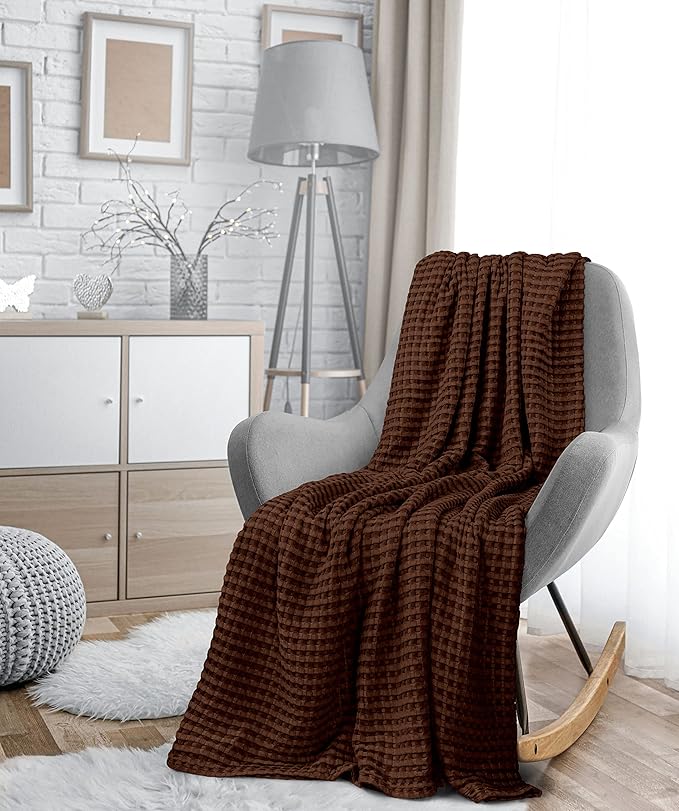 Utopia Bedding Brown 100% Cotton Waffle Blanket 300 GSM [King - 90x108 Inch] Soft Lightweight Breathable Bed Blanket for All Season (Pack of 6)