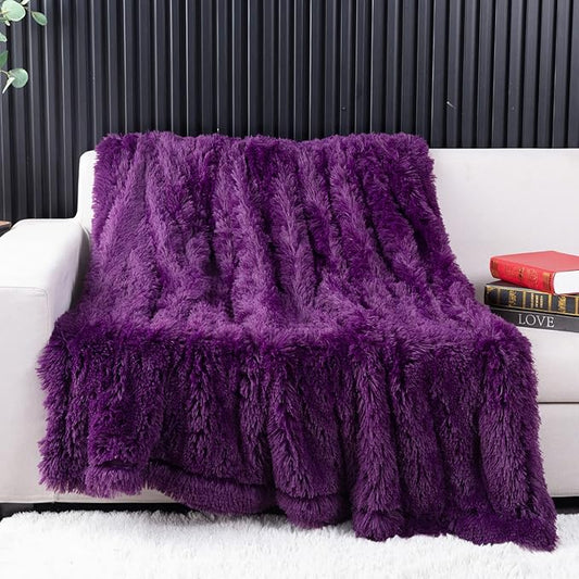 YUSOKI Purple Faux Fur Throw Blanket,2 Layers,50" x 60" Cozy Plush Fluffy Blanket Furry Fuzzy Warm Cute Shaggy Blanket for Fall Bed Living Room Décor Baby Women Pet