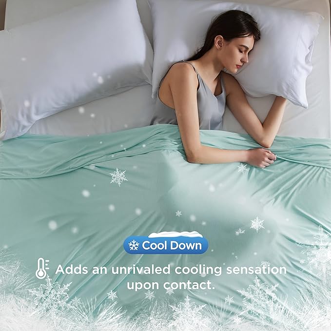 Bedsure Green Cooling Blanket for Hot Sleepers - Summer Cold Throw Blanket for Bed, Arc-Chill Lightweight Summer Bedding, Cool Thin Ice Cold Cooled Throws with Rayon Derived from Bamboo, 50x70