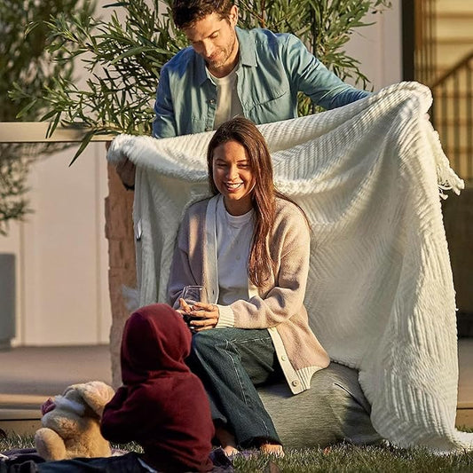 Bedsure Cream Throw Blankets for Couch - Textured Chunky Knit Woven Chenille Blanket - Super Soft, Warm Decorative Boho Throw with Tassels for Bed, Sofa and Living Room Decor, Ivory, 50x60 Inches