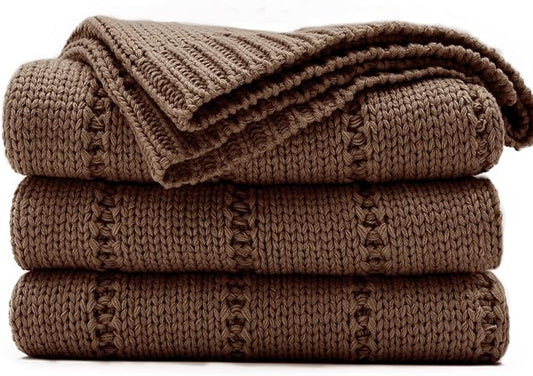 RECYCO Cable Knit Brown Throw Blanket Twin Size for Couch, Super Soft Warm Cozy Decorative Knitted Throw Blanket 3.6LB for Bed, Sofa, Chair Large 60"x80"