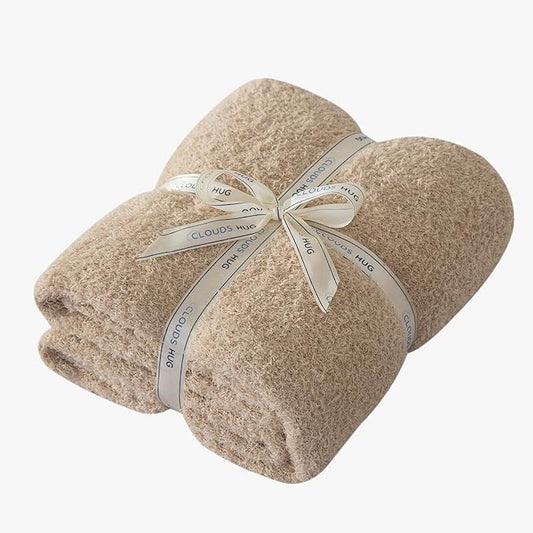 Oversized King Knit Blanket for Couch - Super Soft Extra Large Throw Blankets for Bed， Fluffy Fuzzy Plush Lightweight Cozy Blanket，Light Brown，120" x 120"