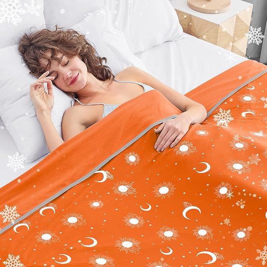 inhand Cooling Blanket Queen Size (90"x90") - Cooled Blankets for Hot Sleepers Lightweight Breathable Summer Blanket for Sleeping Night Sweats to Keep Cool in The Heat -Flame Orange