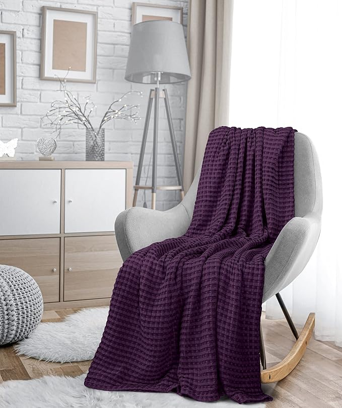 Utopia Bedding Plum 100% Cotton Waffle Blanket 300 GSM [Queen - 90x90 Inch] Soft Lightweight Breathable Bed Blanket for All Season (Pack of 8)