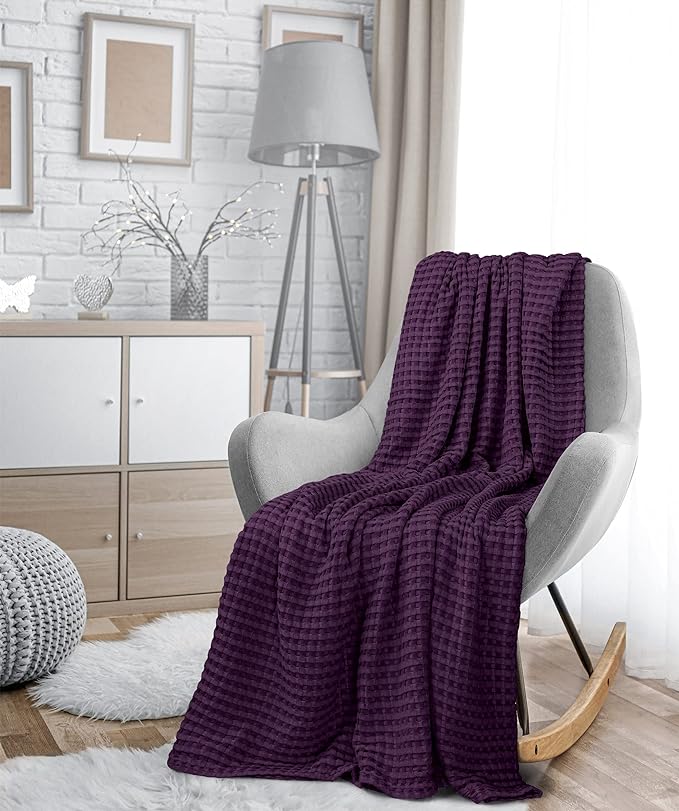 Utopia Bedding Plum 100% Cotton Waffle Blanket 300 GSM [Full - 90x84 Inch] Soft Lightweight Breathable Bed Blanket for All Season