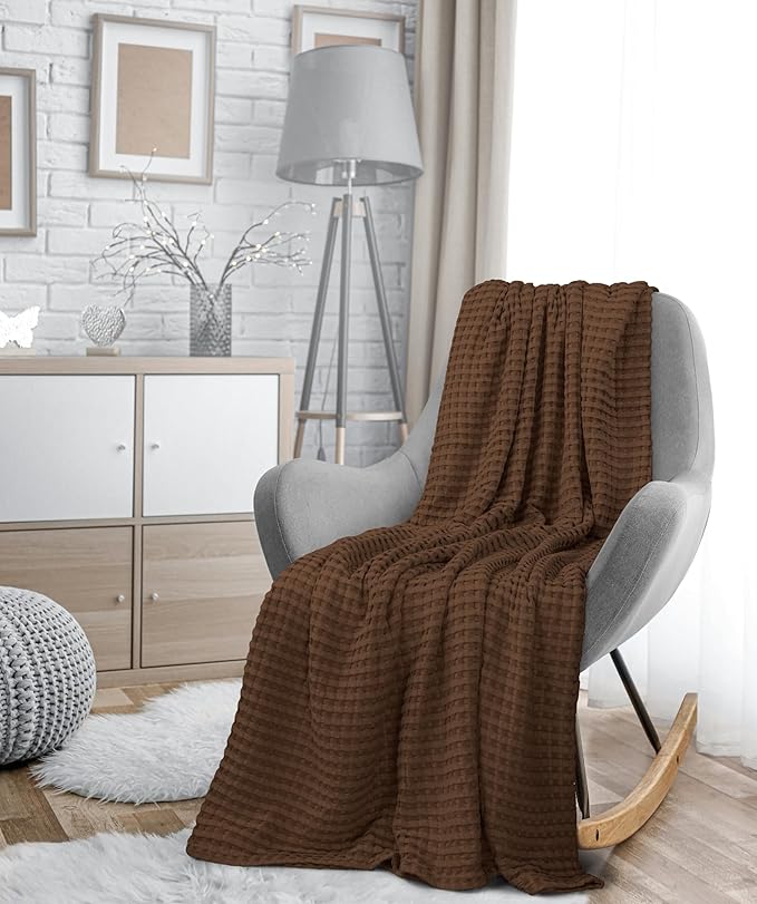 Utopia Bedding Brown 100% Cotton Waffle Blanket 300 GSM [Queen - 90x90 Inch] Soft Lightweight Breathable Bed Blanket for All Season