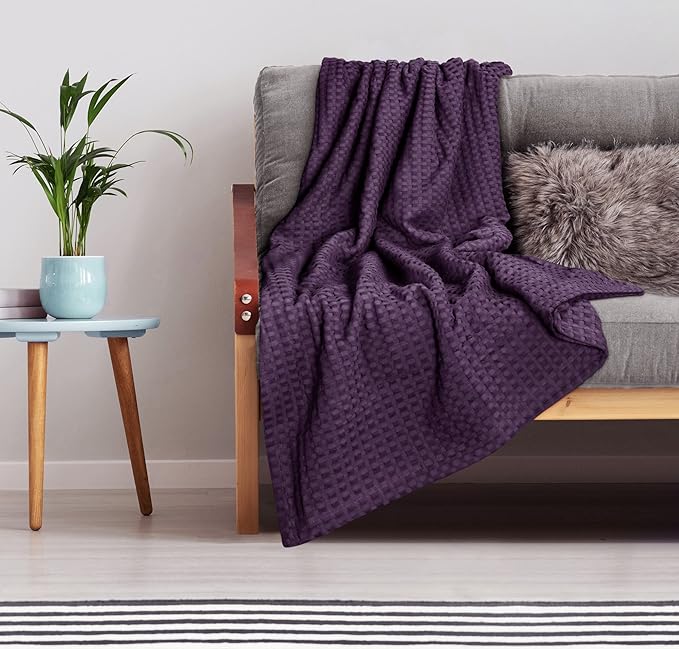 Utopia Bedding Plum 100% Cotton Waffle Blanket 300 GSM [Twin - 90x72 Inch] Soft Lightweight Breathable Bed Blanket for All Season