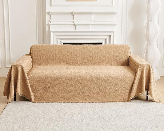 AIVIA Couch Cover Sheet Blanket, Oversized Covers for 3 Cushion Sofa, Large Furniture Decoration Slipcovers, L-Shape U-Shaped Sectional Protector for Cats Dogs Pets (Khaki, 71” x 118”)