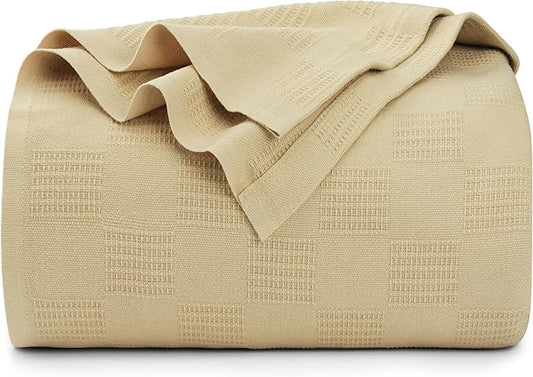 Utopia Bedding Tan 100% Cotton Blanket [Twin Size - 90x72 Inch] 350GSM Lightweight, Soft and Breathable Thermal Blanket for All Seasons