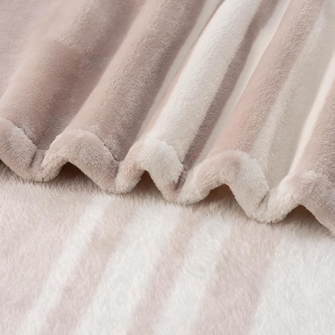 Berkshire Blanket-Classic Heavyweight Soft Printed VelvetLoft® Plush Throw Blanket, Cozy and Fuzzy, Stripe Cream, 50in x 70in