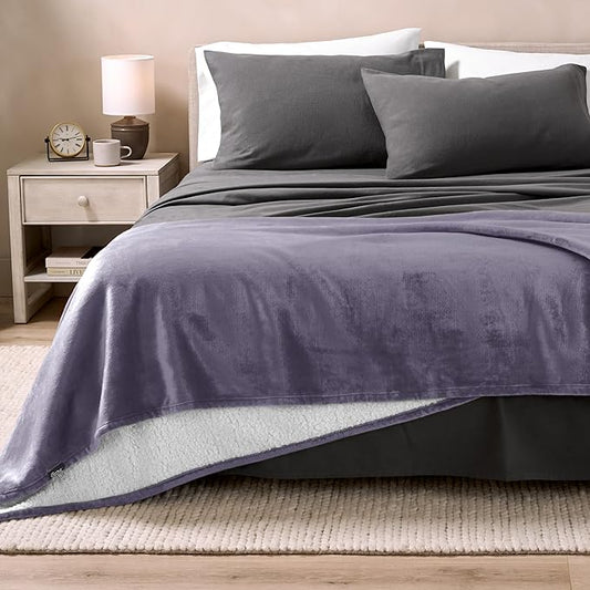 Bare Home Sherpa Fleece Blanket - Twin/Twin Extra Long - Blanket for Bed, Sofa, and Couch - Warm & Lightweight - Fluffy & Soft - Reversible (Twin/Twin XL, Dusty Purple)