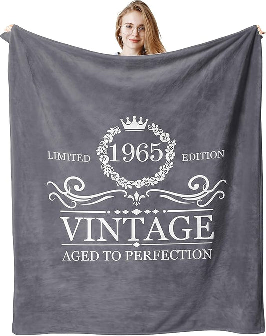 60th Birthday Gifts for Women Men Throw Blanket 60" x 50", 60 Year Old 1965 Birthday Gift Ideas, Best Birthday Gifts for 60 Year Old Woman Man, Happy 60th Birthday Gift Vintage Decorations Gray