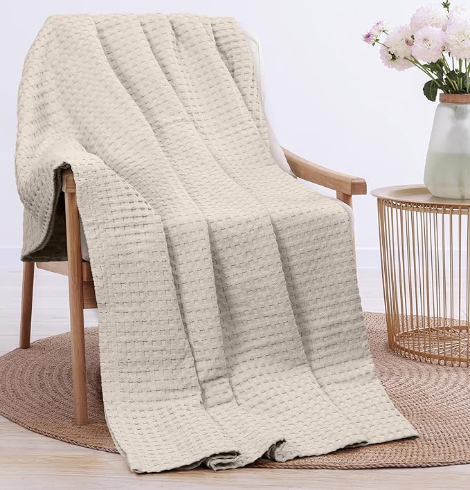 Utopia Bedding Khaki 100% Cotton Waffle Blanket 300 GSM [Throw - 60x50 Inch] Soft Lightweight Breathable Bed Blanket for All Season
