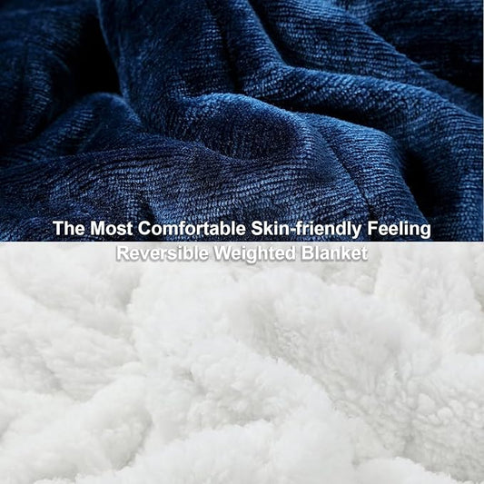 Alomidds Weighted Blanket for Adults(Twin Size 20lbs),Fluffy Warm Sherpa & Cozy Soft Flannel Snuggle Thick Heavy Blanket Great for Sofa Bed, 48x72 inches, Navy