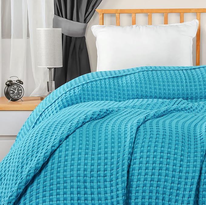 Utopia Bedding Teal 100% Cotton Waffle Blanket 300 GSM [King - 90x108 Inch] Soft Lightweight Breathable Bed Blanket for All Season (Pack of 6)