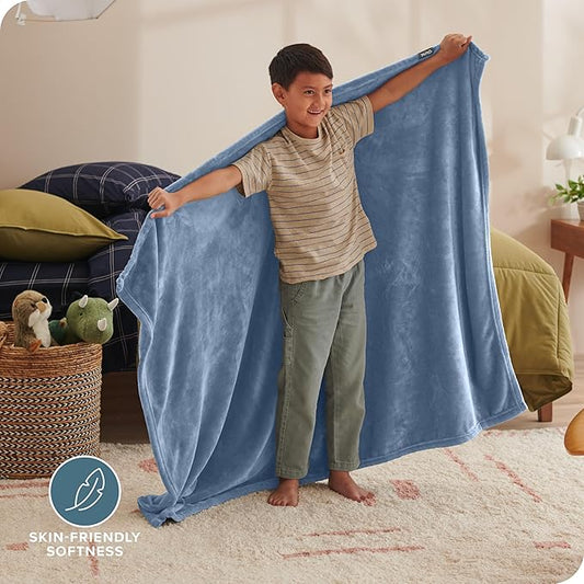 Bare Home Fleece Blanket - Kid Size- Coronet Blue - Lightweight Throw for Bed, Sofa, Couch, Camping, and Travel - Microplush - Ultra Soft Warm Blanket (Kid, Coronet Blue)